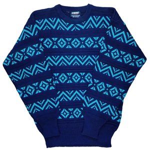 Ossi Ski Wear Retro Blue Geometric Print Sweater